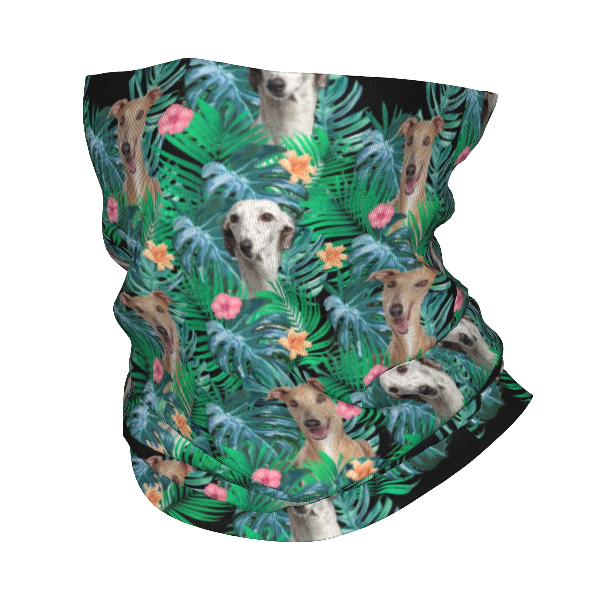 Dog Bandana Scarf - Custom WhippetGreyhound With Flower Face Mask